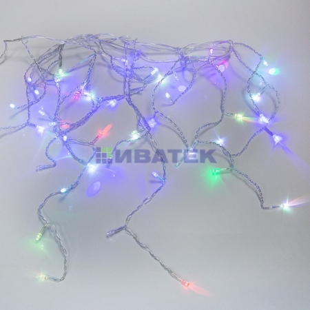 Изображение Гирлянда новогодняя Айсикл (бахрома) светодиодный, 1,8 х 0,5 м, прозрачный провод, 220 В, диоды МУЛЬ  интернет магазин Иватек ivatec.ru