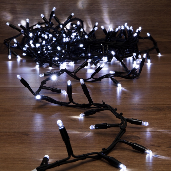 Изображение Гирлянда «Кластер» 10 м, 200 LED, черный каучук, IP67, соединяемая, цвет свечения белый NEON-NIGHT  интернет магазин Иватек ivatec.ru