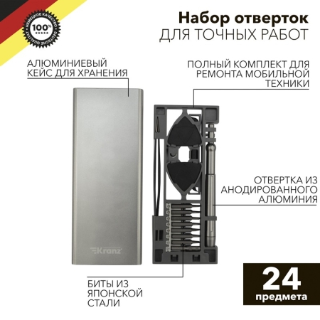 Изображение Набор отверток для точных работ RA-04, 24 предмета KRANZ  интернет магазин Иватек ivatec.ru