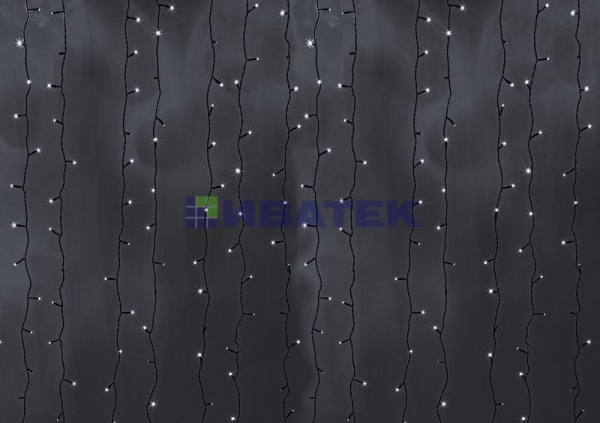 Гирлянда новогодняя "Светодиодный Дождь" 2х9м, постоянное свечение, черный провод, 220В, диоды Белые