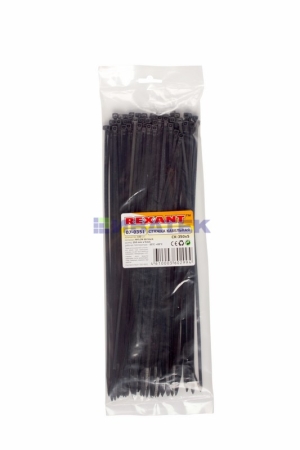 Изображение Хомут-стяжка кабельная нейлоновая REXANT 350 x4,8мм, черная, упаковка 10 пак, 100 шт/пак.  интернет магазин Иватек ivatec.ru