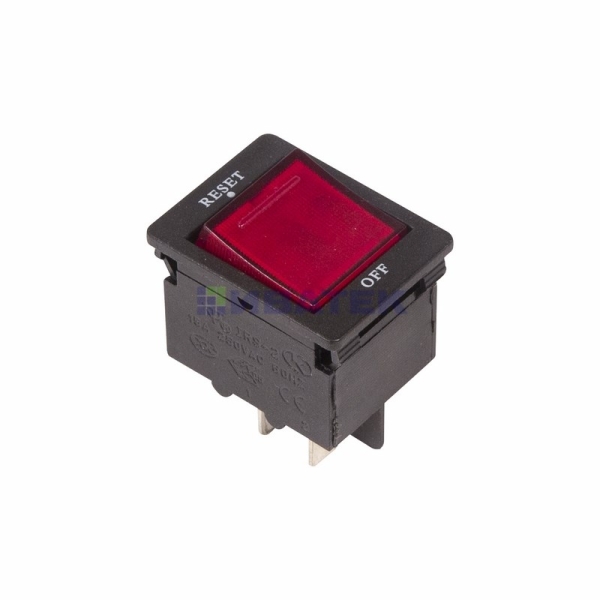 Выключатель - автомат клавишный 250V 15А (4с) RESET-OFF красный  с подсветкой  REXANT уп 30шт