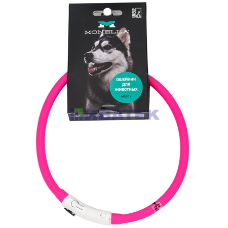Изображение Ошейник для собак прогулочный, светодиодный, 70 см, розовый (MNF19)  MONELLA  интернет магазин Иватек ivatec.ru
