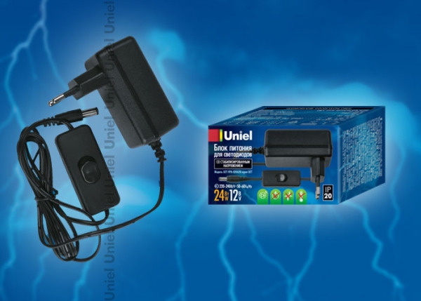 UET-VPA-024A20 Блок питания для светодиодов с вилкой, 24 Вт, 12В, IP20