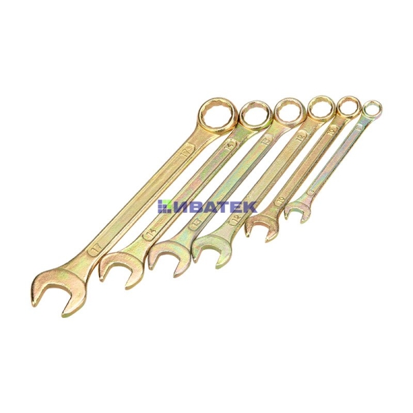 Набор ключей комбинированных REXANT (8, 10, 12, 13, 14, 17 мм), 6 шт., желтый цинк