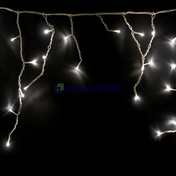 Гирлянда новогодняя Айсикл (бахрома) светодиодный, 1,8 х 0,5 м, прозрачный провод, 220В, диоды Белые