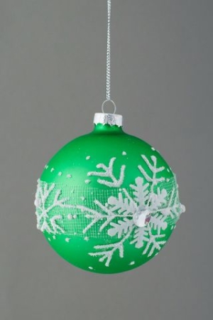 Изображение Новогодний шар "Зеленая снежинка" матовый 80 мм  интернет магазин Иватек ivatec.ru