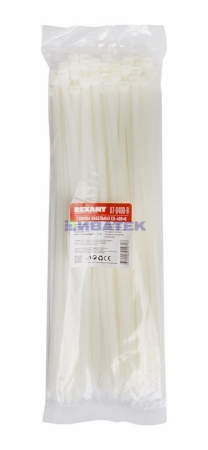 Изображение Хомут-стяжка кабельная нейлоновая REXANT 400 x7,6мм, белая, упаковка 100 шт.  интернет магазин Иватек ivatec.ru