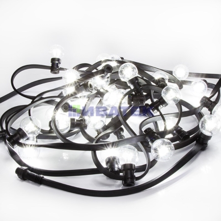 Изображение Гирлянда LED Galaxy Bulb String 10м, черный каучук, 30 ламп*6 LED белые, влагостойкая IP54  интернет магазин Иватек ivatec.ru