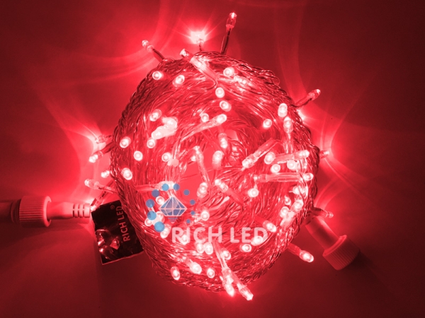 Светодиодные гирлянды Нить 10 метров, 220 В, постоянное свечение, цвет: красный, провод: прозрачный