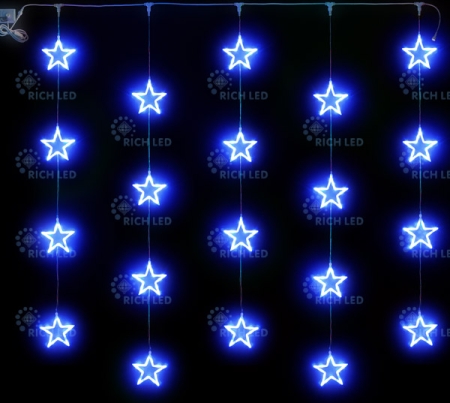 Изображение Светодиодный узорный занавес Rich LED Звезды, 2*2, постоянное свечение, цвет: синий, провод: прозрач  интернет магазин Иватек ivatec.ru