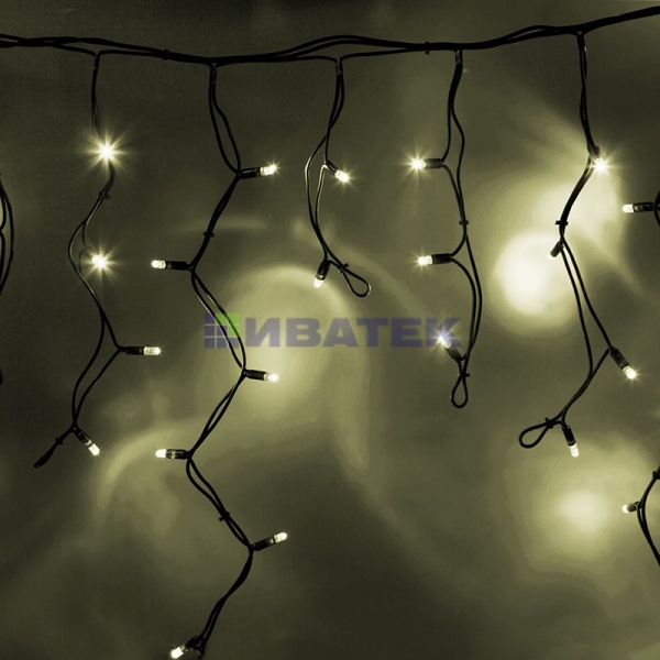 Гирлянда новогодняя Айсикл (бахрома) светодиодный, 5,6х0,9м, черный провод "КАУЧУК", 220В, диоды теп