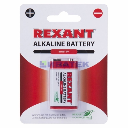 Изображение Алкалиновая батарейка  6LR61 ("Крона")   "REXANT"     9 V   1шт  блистер  интернет магазин Иватек ivatec.ru