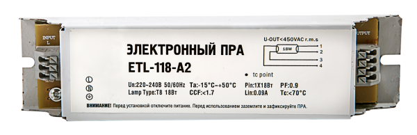 ЭПРА для люминесцентных ламп ETL-118-А2 1х18Вт Т8/G13