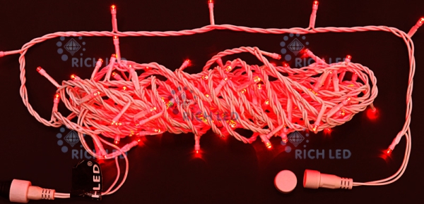 Светодиодные гирлянды Нить 10 метров, 24 В, постоянное свечение, цвет: красный, провод: белый