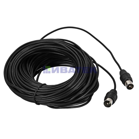Изображение ВЧ кабель ТВ штекер - ТВ штекер, длина 15 метров, черный REXANT  уп 10шт  интернет магазин Иватек ivatec.ru