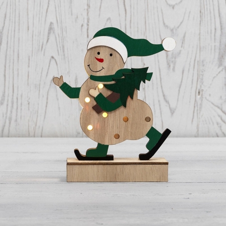 Изображение Деревянная фигурка с подсветкой Снеговик 18 см NEON-NIGHT  интернет магазин Иватек ivatec.ru