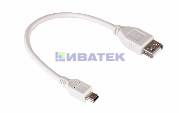 Кабель mini USB (male) штекер - USB-A (female) гнездо, длина 0,2 метра, белый (PE пакет) REXANT(упак 10 шт)