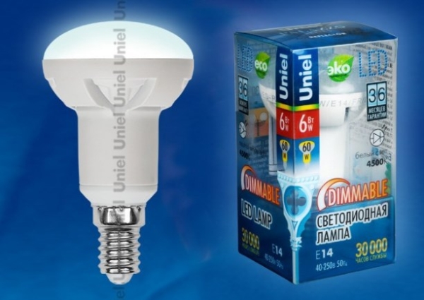 Лампа светодиодная диммируемая  LED-R50-6W/NW/E14/FR/DIM ALP01WH