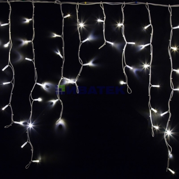 Гирлянда Айсикл (бахрома) светодиодный, 5,6 х 0,9 м, белый провод "КАУЧУК", 230 В, диоды белые, 240 LED NEON-NIGHT
