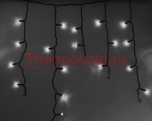 Гирлянда новогодняя Айсикл (бахрома) светодиодный, 2,4 х 0,6 м, черный провод, 220В, диоды Белые, Ne