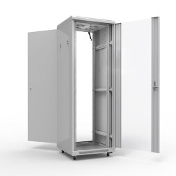 Шкаф напольный 19" 47U 600х800мм, передняя дверь стекло, задняя дверь металл, RAL 7035 REXANT