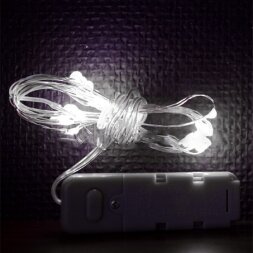 08-075 Светодиодная нить "Роса" 2 м, 20 led, 3АG13 бат., зеленый провод,белый