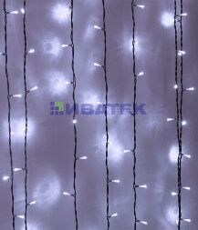 Гирлянда Занавес 2 x 3 м Белый 220В, 600 LED, Провод Черный ПВХ, IP54