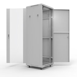 Шкаф напольный 19" 47U 800х800мм, передняя дверь стекло, задняя дверь металл, RAL 7035 REXANT
