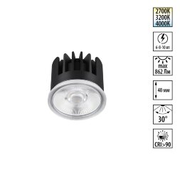 359813 DIOD NT25 486 черный Модуль светодиодный с переключ. цв. температуры и мощности IP20 LED 6/8/10W 180-265V 2700К\3200К\4000К MOD