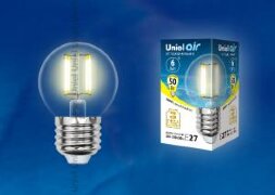 LED-G45-6W-WW-E27-CL GLA01TR Лампа светодиодная. Форма шар. прозрачная. Серия Air. Теплый белый свет 3000K. Картон. ТМ Uniel