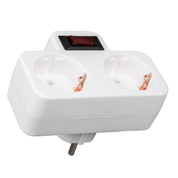 S-GES2-16PB WHITE Разветвитель сетевой с выключателем, с/з. 2 гнезда. 16А, 3500Вт. Белый. ТМ Uniel