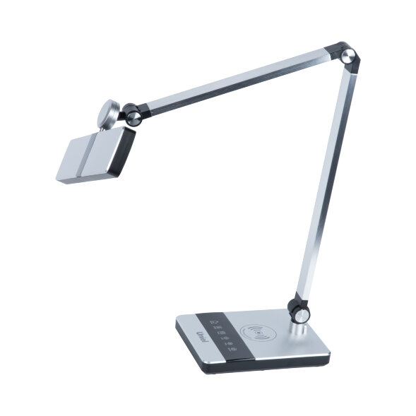 ULM-D110 15W-3000-6500K-DIM SILVER Светильник настольный светодиодный с беспроводной зарядкой телефонов. Сенсорный выключатель. Диммер. Серебристый. TM Uniel