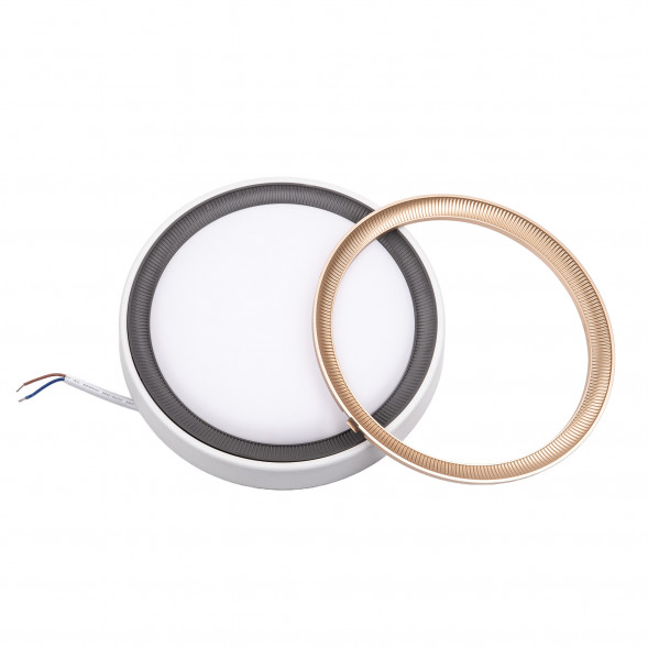 ULW-Q281 24W-6500K-F20 IP65 WHITE Светильник светодиодный влагозащищенный. Круг. Дневной свет 6500K. 225?40 мм. Корпус белый. Цвет рамок в-к: золотистый. графит. ТМ Volpe