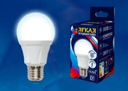 LED-A60 8W-NW-E27-FR PLP01WH Лампа светодиодная. Форма А. матовая. Серия Яркая. Белый свет 4000K. Картон. ТМ Uniel