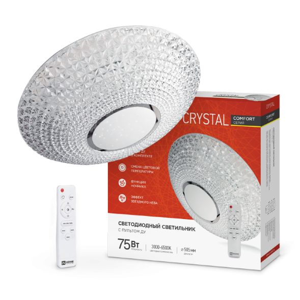 Светильник светодиодный COMFORT CRYSTAL 75Вт 230В 3000-6500K 6000Лм 500x115мм с пультом ДУ IN HOME