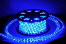 Светодиодный Дюралайт O13 мм Синий 220В, 36 LED/м, Свечение 180°, IP65, Бухта 100м