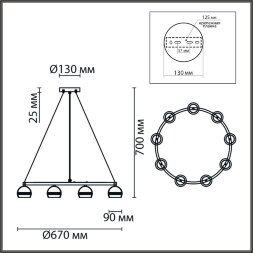 8242/9 COMFI LN25 203 черный металл Светильник подвесной LED GX53 8*7W 220V LUAZANA