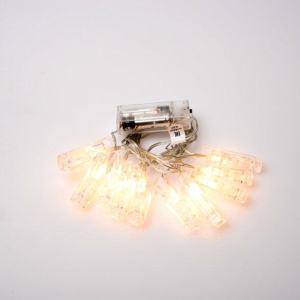 ULD-S0200-010/STB/2AA WARM WHITE IP20 CLIPS  Гирлянда светодиодная на батарейках 2AA (не в/к), «Прищепки», 2м. 10 светодиодов. Теплый белый свет. Провод прозрачный. TM Uniel.