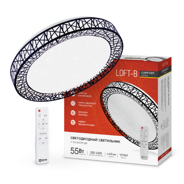Светильник светодиодный COMFORT LOFT-B 55Вт 230В 3000-6500K 4400Лм 395x105мм с пультом ДУ IN HOME