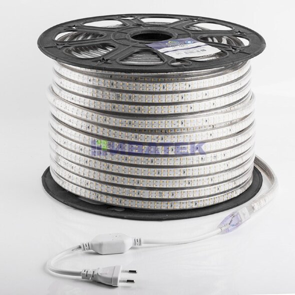 Лента светодиодная 220В, SMD3014, 240 LED/м, Теплый белый, 6,5x15мм, 100м, кабель питания в комплекте, IP67 NEON-NIGHT