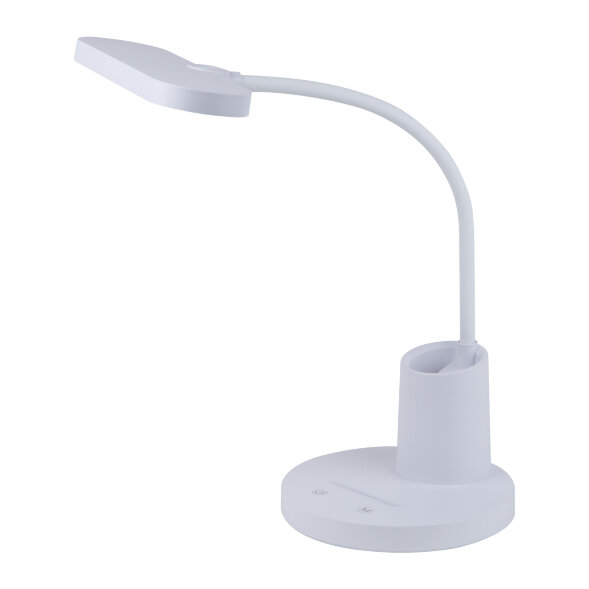 ULM-D603 10W-3000-6000K-DIM WHITE Светильник настольный светодиодный с подставкой под канцелярские принадлежности. Сенсорный выключатель. Диммер. Белый. TM Uniel