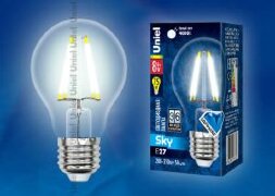 LED-A60-8W-NW-E27-CL PLS02WH Лампа светодиодная. Форма A. прозрачная. Серия Sky. Белый свет. Картон. ТМ Uniel