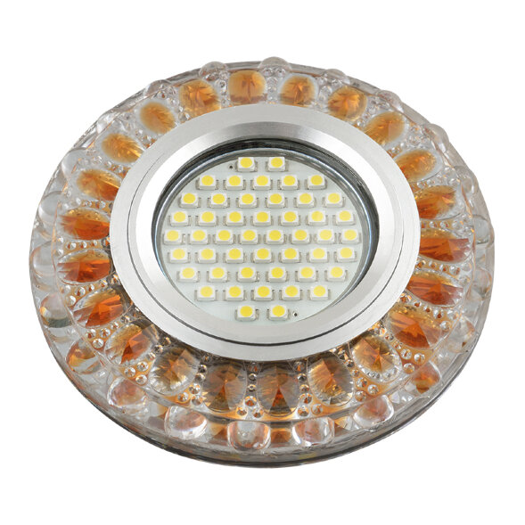 DLS-L151 GU5.3 GLASSY-GOLD Светильник декоративный встраиваемый. серия Luciole. Без лампы. GU5.3. Доп. светодиодная подсветка 3Вт. Стекло. Зеркальный-прозрачный+светло-коричневый. ТМ Fametto
