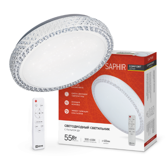 Светильник светодиодный COMFORT SAPHIR 55Вт 230В 3000-6500K 4400Лм 395x105мм с пультом ДУ IN HOME