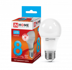 Лампа светодиодная LED-A60-VC 8Вт 230В Е27 4000К 760Лм IN HOME