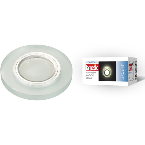 DLS-L112 GU5.3 CHROME-MATT CLEAR Светильник декоративный встраиваемый. серия Luciole. Без лампы. цоколь GU5.3. Доп. светодиодная подсветка 3Вт. Металл-стекло. Хром-матовый+прозрачный. ТМ Fametto