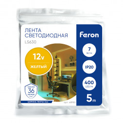 Лента светодиодная 400SMD(2110)/ 7Вт/м 12V 5000*3*1.8мм желтый, IP20, LS630 FERON