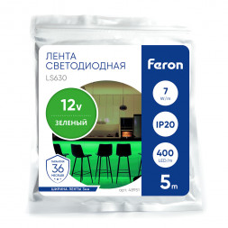 Лента светодиодная 400SMD(2110)/ 7Вт/м 12V 5000*3*1.8мм зеленый, IP20, LS630 FERON