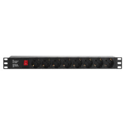 Блок розеток 19", 1U, 16А, 8 розеток, корпус пластик, без шнура питания